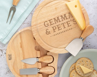 Personalized Cheese Board and Tool Set - Personalised Cheeseboard Gifts for Couples - Unique Engraved Gifts For Husband or Wife