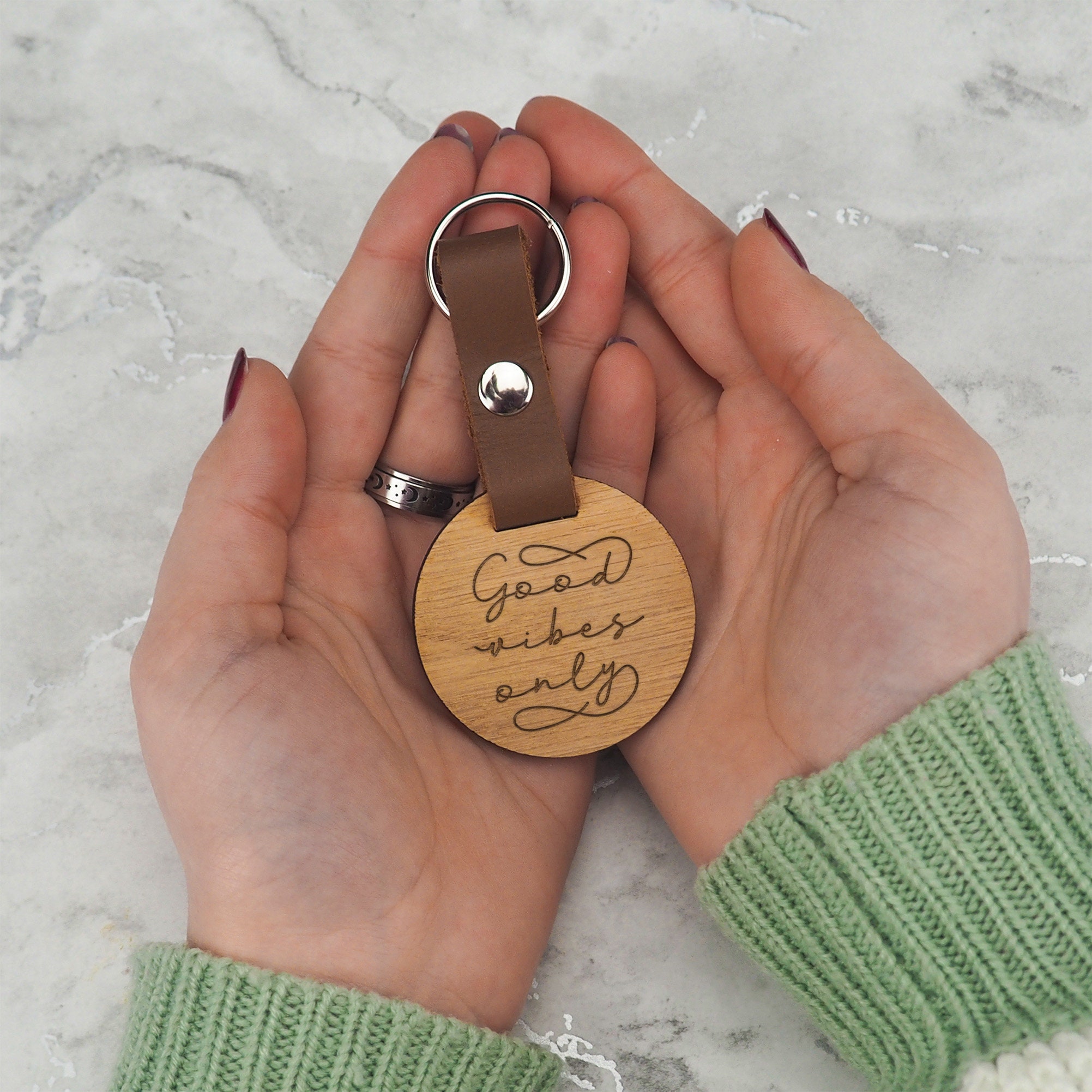 Engraved 'good Vibes Only' Keyring - Positive Gifts for Him Her