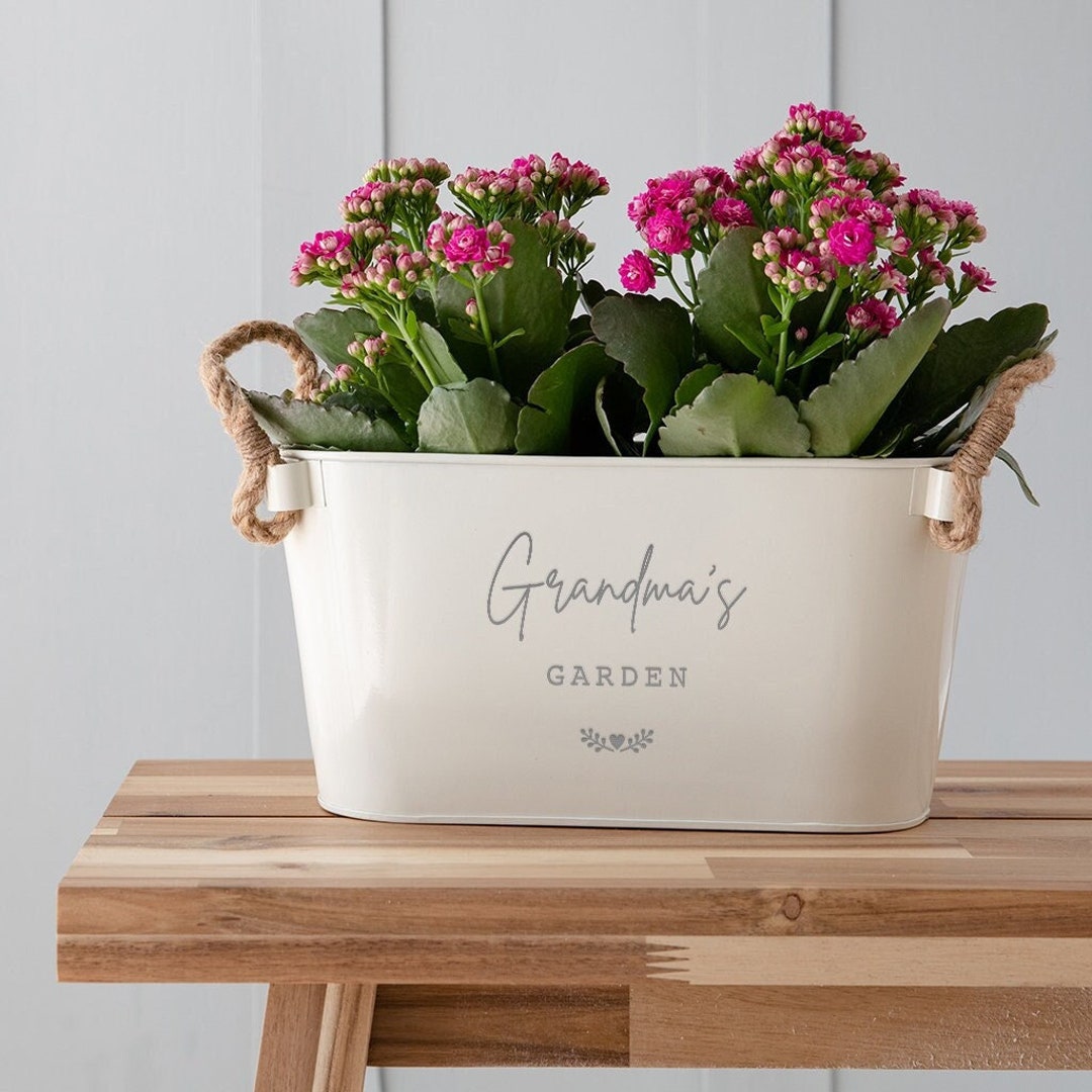 Personalised Enamel Plant Pot Engraved Flower Planter Personalized
