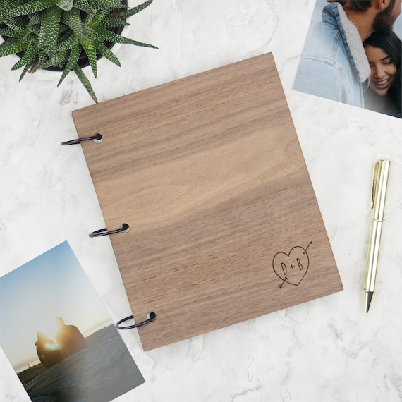 Personalised Engraved Heart Scrapbook | Valentines Day Memory Book | Gift for Girlfriend Wife | Couples Photo Book | 5th Wooden Anniversary