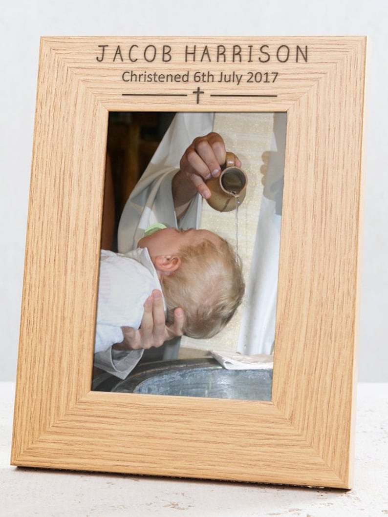 Personalised Christening Baptism Engraved Photo Frame With Cross Symbol Personalized Baptism Gifts For Baby Unique Christening Gifts image 2