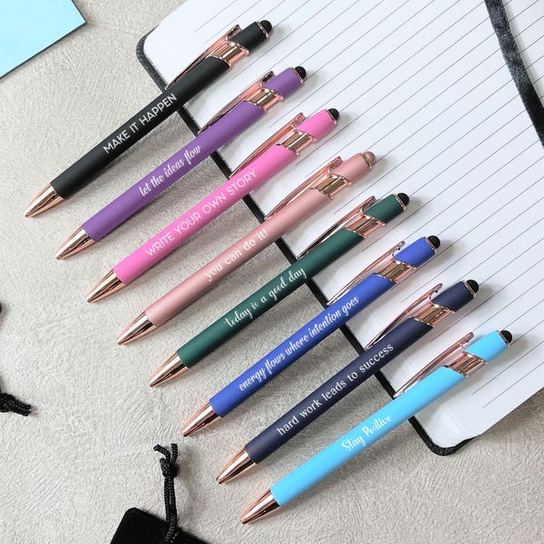 Stylo gravé multicolore personnalisé avec stylet et pochette, cadeau de nouvel emploi pour lui elle, cadeau d'encouragement pour les étudiants de l'université, cadeaux You can do it