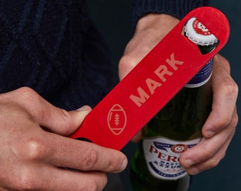 Personalised Metal Bottle Opener - Custom Bar Blade - Personalized Birthday Gifts For Sports Fan Men - Engraved Beer Opener Stocking Filler
