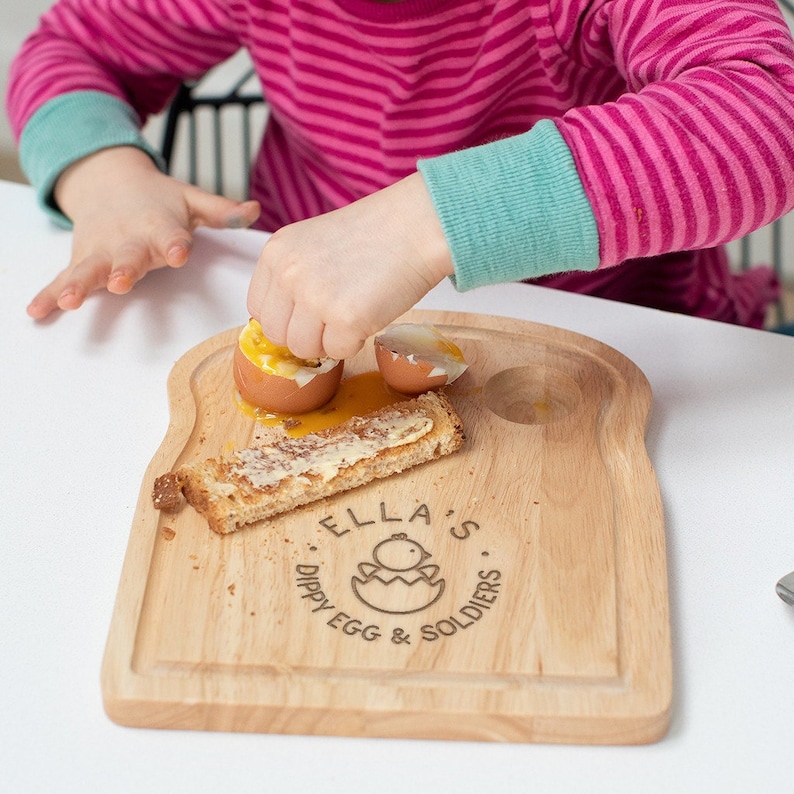 Dippy Egg Board For Children, Personalised Kid Gift, Dippy Egg and Soldiers Breakfast Board, Wooden Egg and Toast Board, Easter Gift for Kid image 1