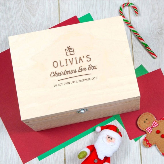 Christmas Eve Box Crate, Personalized Toy Box, Large Wooden Box, Personalised Wooden Xmas Eve Box for Children, Engraved Wood Box Gift