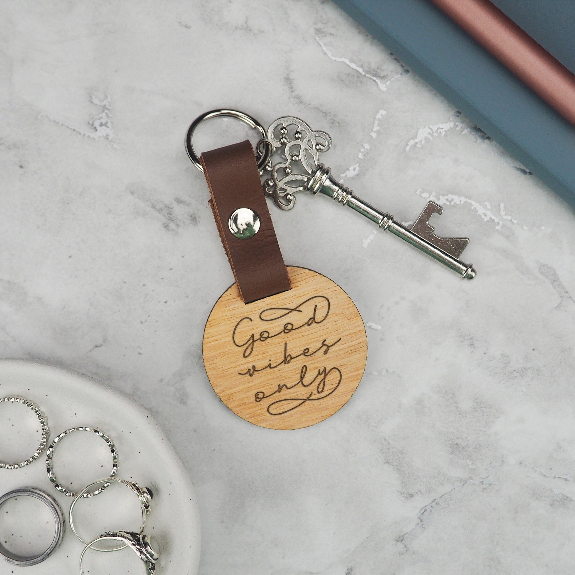 Engraved 'good Vibes Only' Keyring - Positive Gifts for Him Her