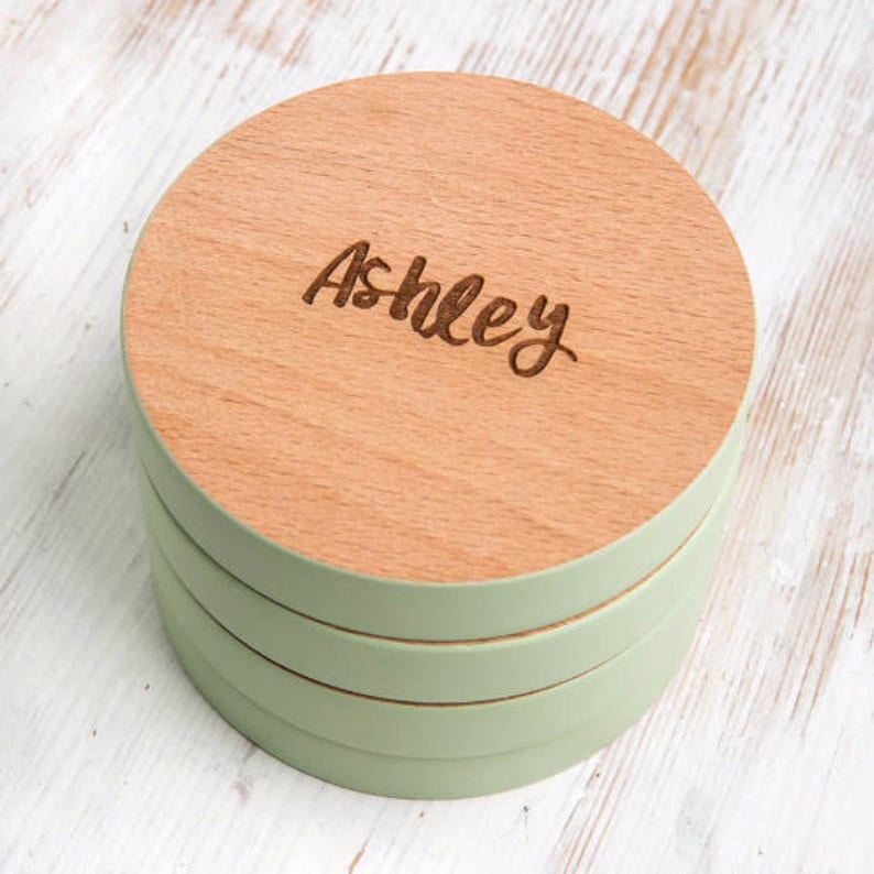 Wooden Coasters Set 7 Colours to Choose From Blank or Personalised Wood Coasters image 4