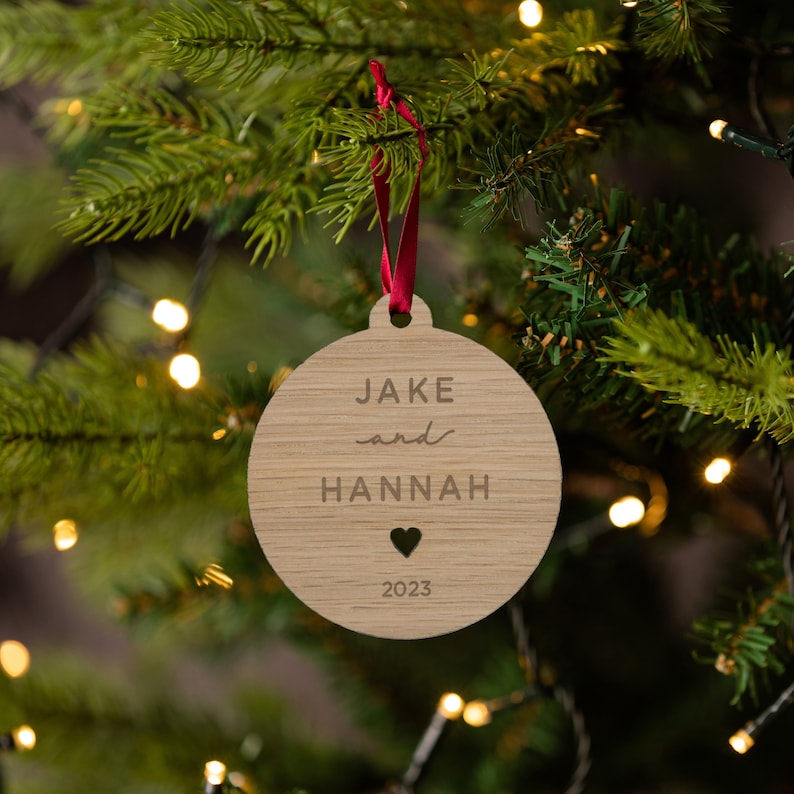 Holiday Ornament, Personalised Christmas Bauble for Couple, Personalized Xmas Tree Decorations, Couples Christmas Ornament image 1