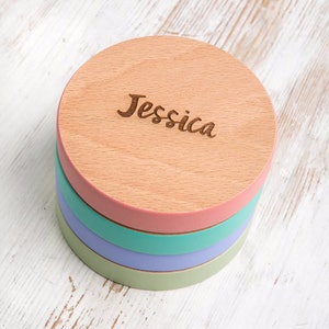 Wooden Coasters Set 7 Colours to Choose From Blank or Personalised Wood Coasters image 3