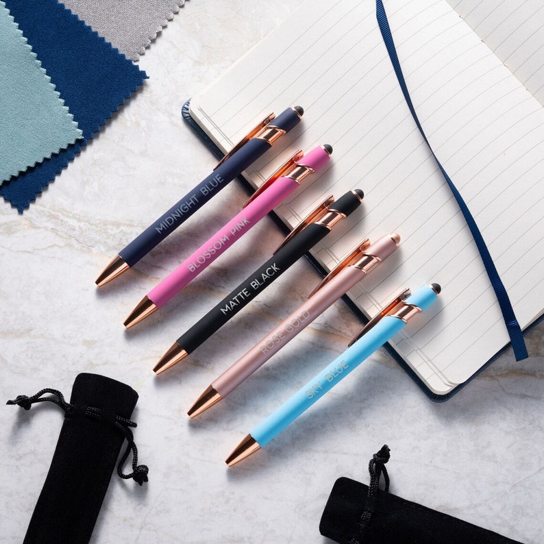 Personalized Stylus Pens with Metallic Finish & Copper Details, Custom Name Engraved, Multicolor Gift Set with Pouch Elegant Writing Tools image 8