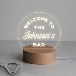 Personalised Family Mini Desk Lamp - Birthday Gifts for Families - Home Bar Accessories - House Bar Décor - 7 Light Colour Options