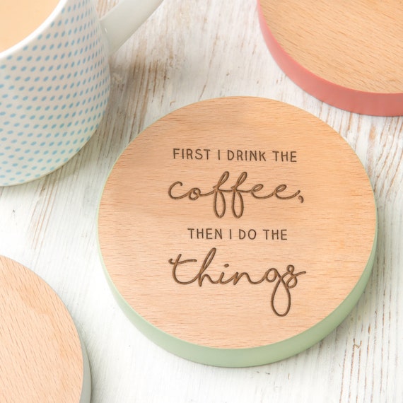 Coffee Quote Motivational Wooden Coaster 8 Colours Etsy