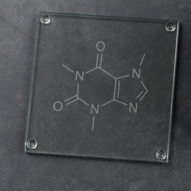 Unique Coffee Lovers Gift Caffeine Molecule Glass Coaster Funny Engraved Birthday Chemistry Present Science Teacher Gift