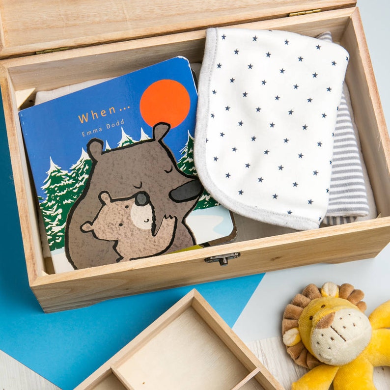 Baby Keepsake Box Baby Boy Gift Personalized Baby Gift Large Wooden Memory Box Present for new Mom and Dad Parents image 2