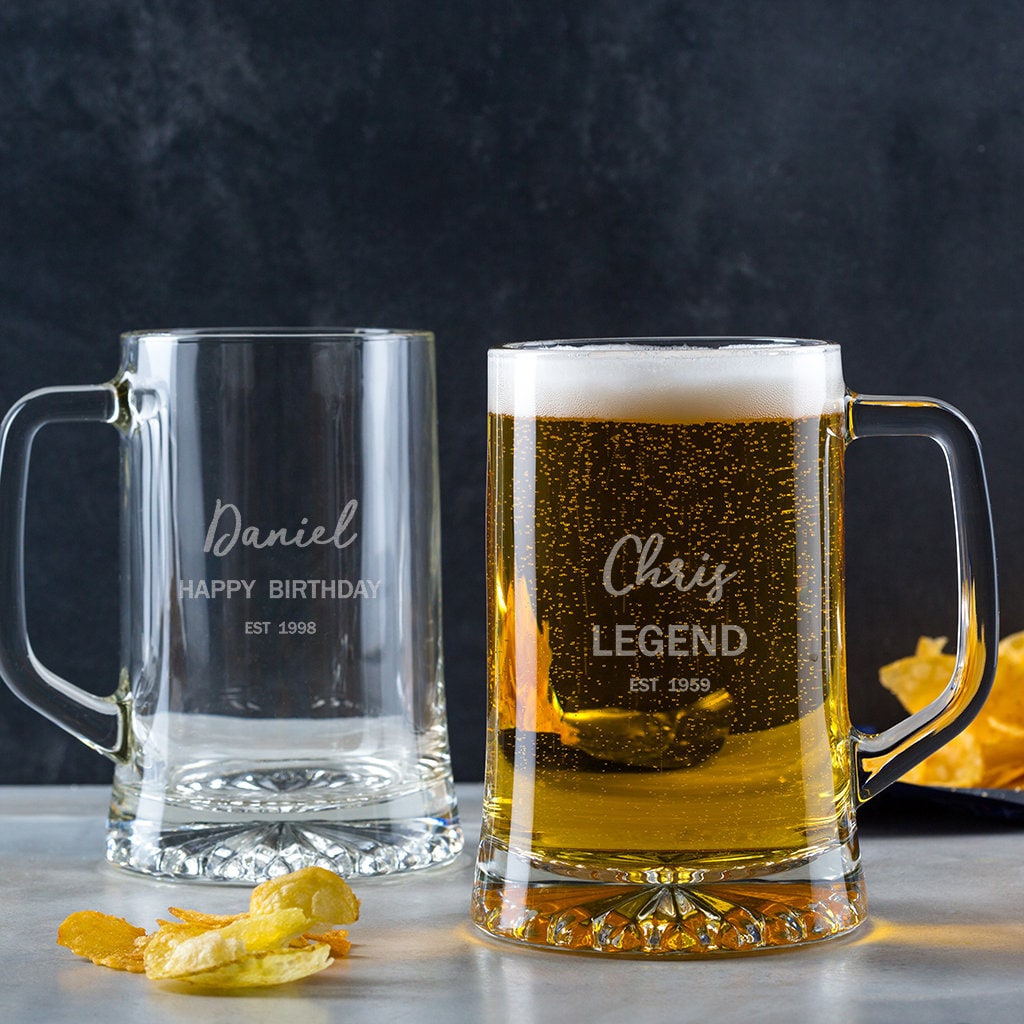 1 Pint Glass Tankard With Spitfire Design and Engraving Gift Box Included 
