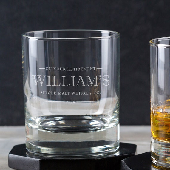 HAPPY RETIREMENT Personalised engraved whiskey glass present gift/DAD GRANDAD 48 