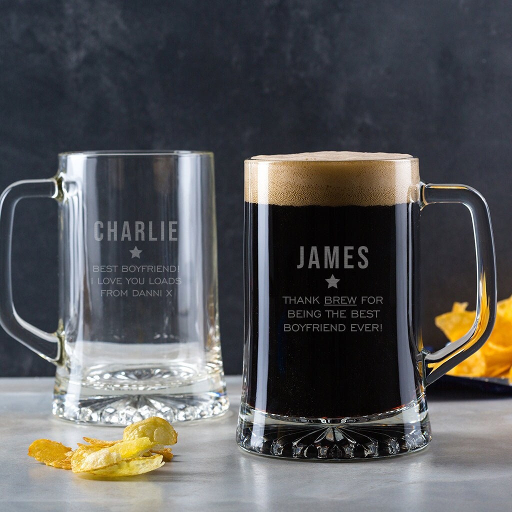 Personalised Boyfriend Beer Tankard | Anniversary Gifts For Boyfriend | Unique Valentines Day Glass For Husband | Beer Gifts For Men Him