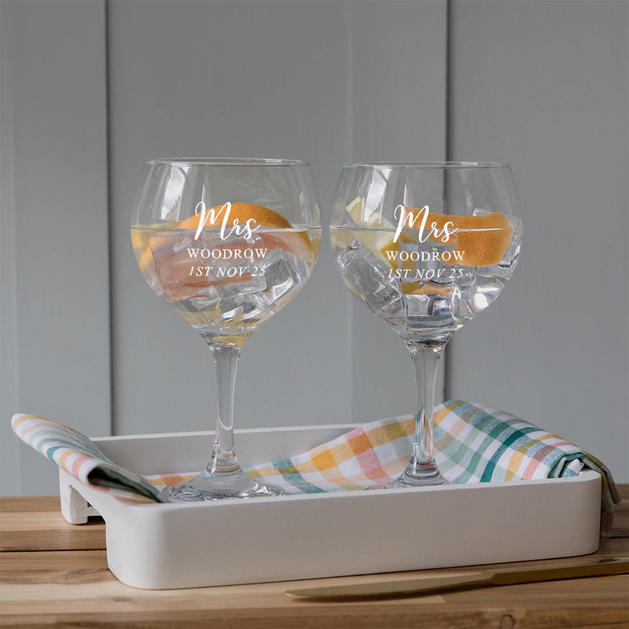 Personalised Engraved Wedding Gin Goblet Pair | Gift For Bride & Groom | Mr And Mrs Gifts | Wedding Party Gift | Cocktail Glass For Wife