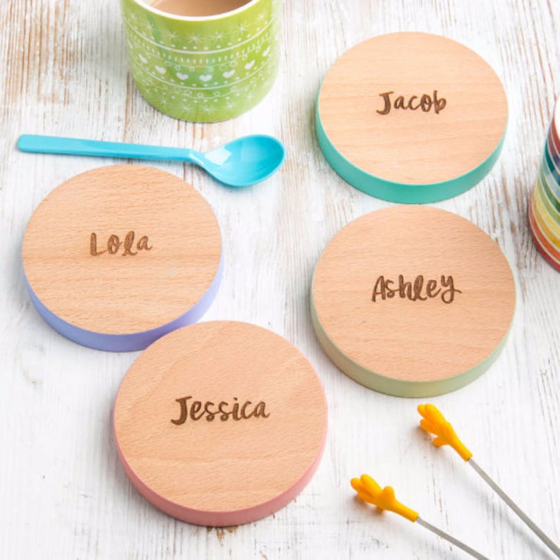 Wooden Coasters Set 7 Colours to Choose From Blank or Personalised Wood Coasters image 1