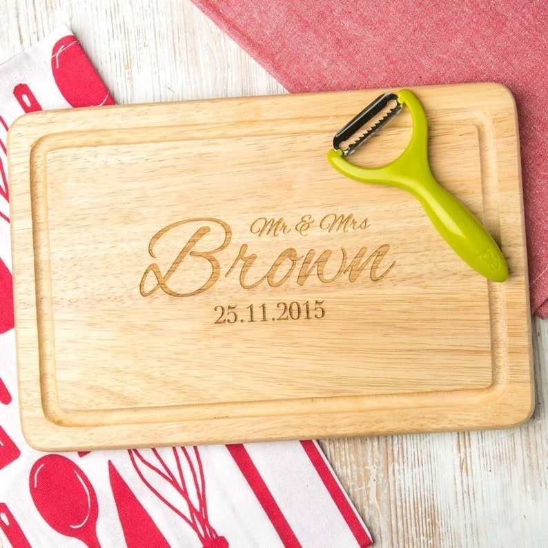 Personalised Mr And Mrs Name And Date Chopping Board image 1