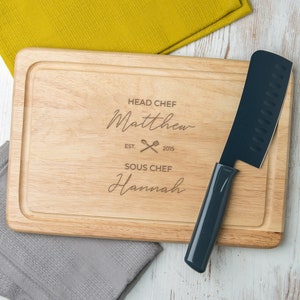 Head Chef Sous Chef Personalised Chopping Board - Personalized Cutting Cheese Board - Unique Engraved Gift For Him Her Boyfriend Girlfriend