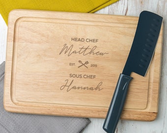 Tabla de cortar personalizada del jefe de cocina Sous Chef - Tabla de cortar de queso personalizada - Regalo grabado único para él su novio novia
