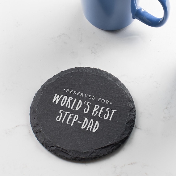 Engraved 'Worlds Best Step-Dad' Slate Coaster | Fathers Day Gifts For Stepdad | Stepfathers Day Gifts | Fathers Day Presents For Step Dads