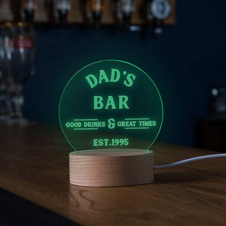Personalised Mini LED Desk Lamp Birthday Gifts for Him Men Home Bar Accessories Man Cave Décor 7 Light Colour Options image 2