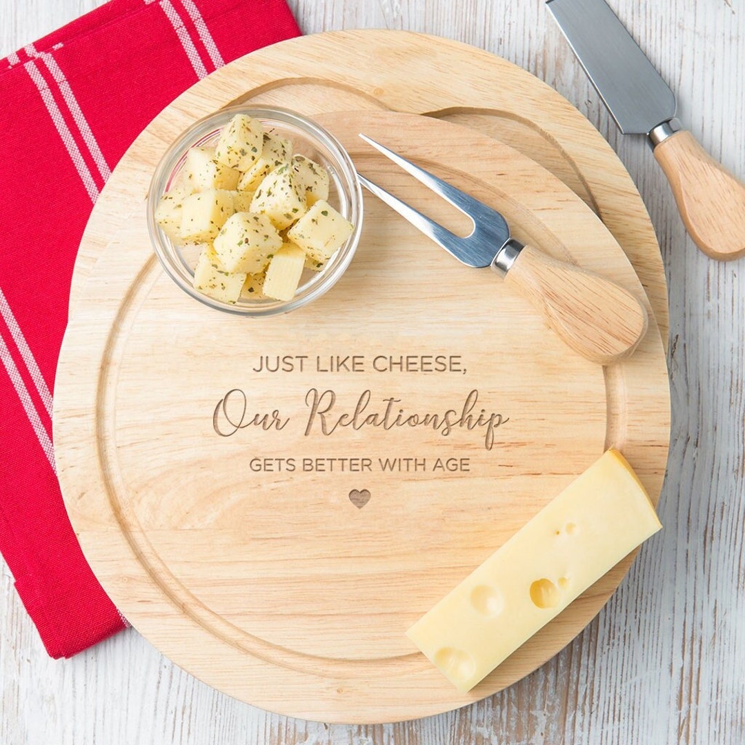 Engraved Cheese Board and Knives Set, Wooden Personalized Cutting Board