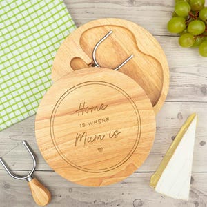 Engraved &#39;Home Is Where Mum Is&#39; Cheeseboard Set | Mother’s Day Gift For Mum | Birthday Gift For Mum From Daughter Son | Mum&#39;s Cheeseboard