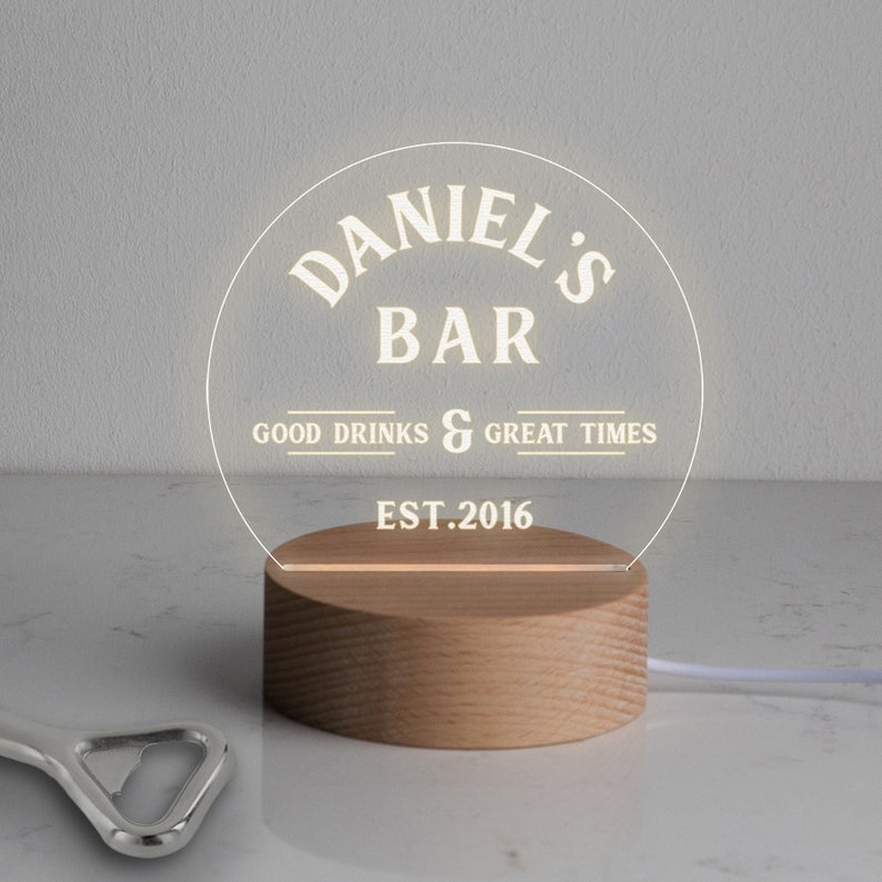 Personalised Mini LED Desk Lamp Birthday Gifts for Him Men Home Bar Accessories Man Cave Décor 7 Light Colour Options image 3