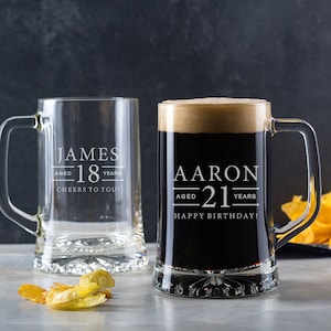 Personalised Engraved Pint Glass Tankard | 18th Birthday Gifts For Men Him | 21st Birthday Gifts For Brother | Beer Gifts For Nephew