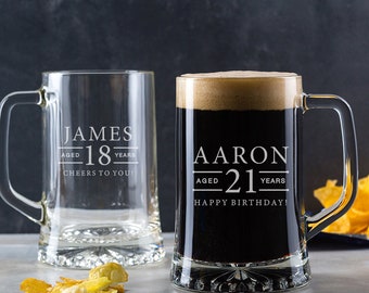 Personalised Engraved Pint Glass Tankard / 18th Birthday Gifts For Boys / Personalised 21st Birthday Gifts for Men