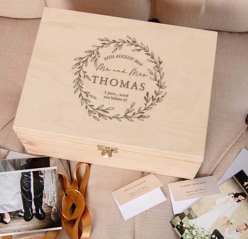 Personalised Wedding Anniversary gift 5 years wood Custom Wooden Box Keepsake