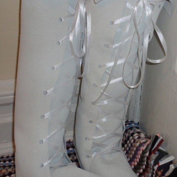 White Wedding suede Elf boots/Handmade mocassins with satin laces order your size