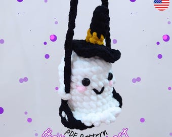 Patrón de crochet fantasma / Patrón de crochet fantasma sentado en columpio / Patrón de crochet fantasma amigurumi / Patrón de crochet de Halloween / Patrón de crochet colgante de Halloween