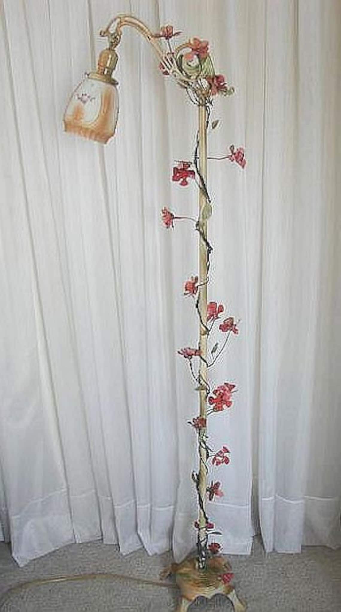 Vintage Shabby Cottage Chic Floor Lamp w/ Roses Rewired Etsy