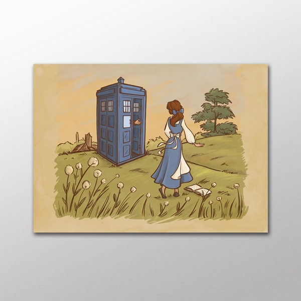 Abenteuer Postkarte: Belle und Time Machine Art (13 x 18 cm)
