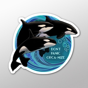 Laptop Decals, Funny Stickers, Water-bottle Art - Don't Panic, Orca-Nice