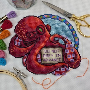 Animal Protest Cross Stitch Pattern - Do Not Obey In Advance - Octoactivist