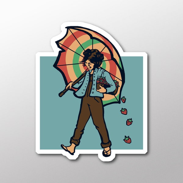 Sticker fille aux fraises