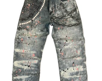 Individuell handbemalte Baggy Jeans W31 – Einzigartiger Streetwear Denim