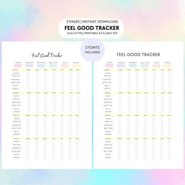 Feel Good Tracker Printable PDF | Water Tracker | Nutrition Tracker | Wellness Tracker | Template | Instant Download | A4 & LETTER Size