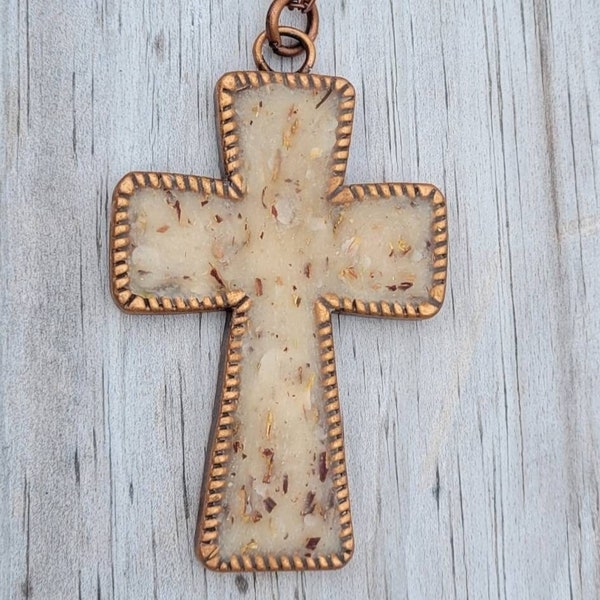 Dried Flower Memorial Memory Keepsake Cross Pendant or Ornament