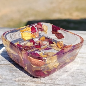 Dried Flower Memorial Memory Keepsake Square Ring Trinket Dish Funeral Wedding Flowers in Clear Resin Bridal Bouquet Tiered Tray Decor Mens