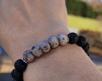 Dried Flower Memory Stretch Bracelet Lava Stones Essential Oils Custom Funeral Flowers Bridal Bouquet Keepsake Jewelry