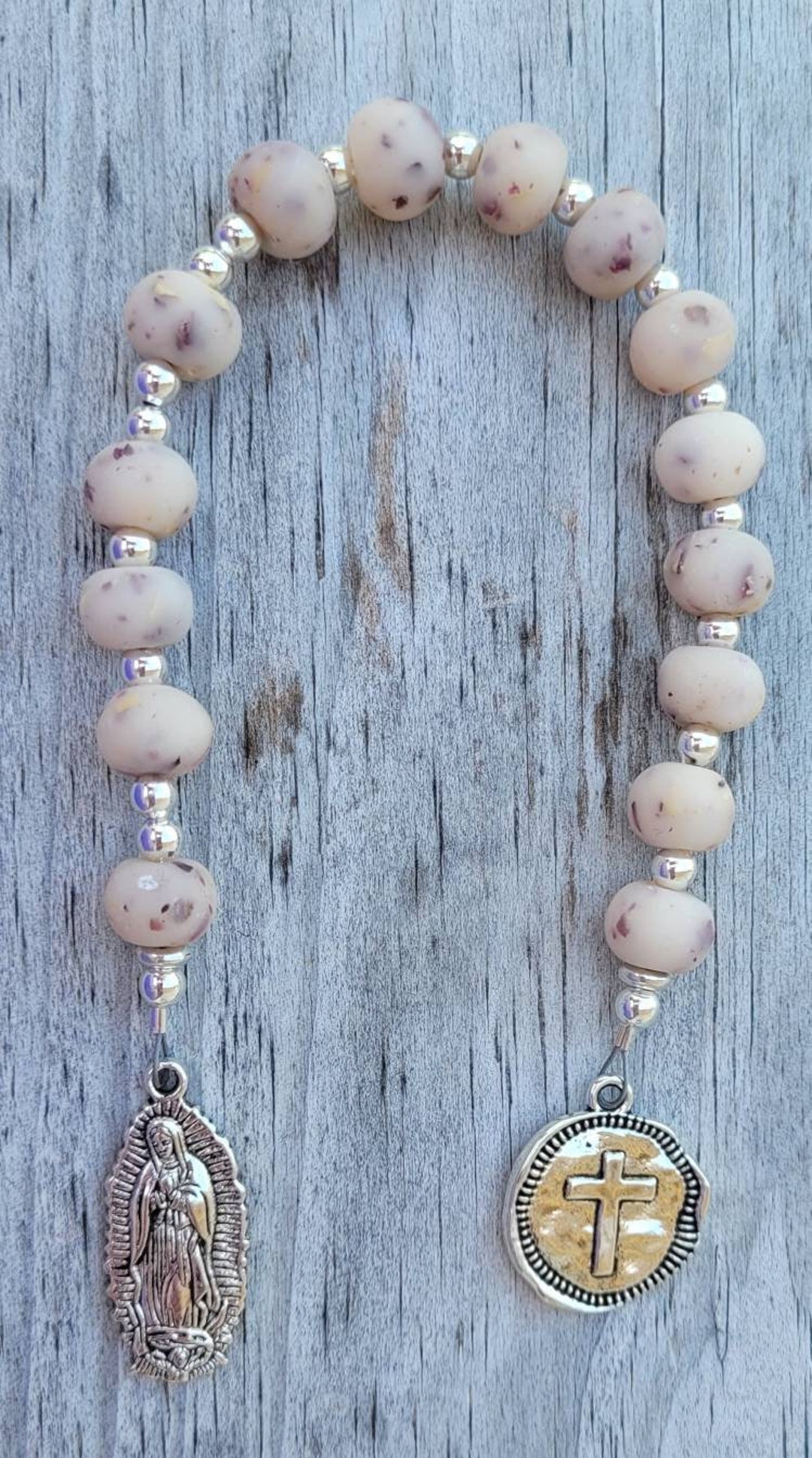 Memory Memorial Beads Dried Flower Beaded One Decade Pocket Hand Rosary