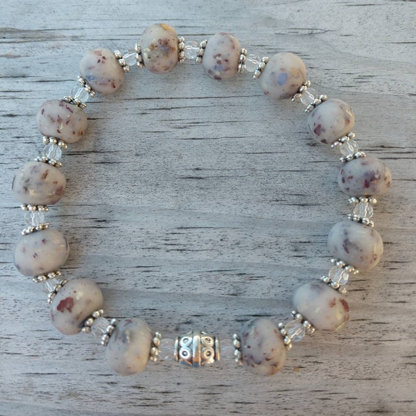 Memory Memorial  Beads Dried Flower Beaded STRETCH Bracelet Jewelry Wedding Bridal Anniversary Vacation Pageant Funeral Flowers