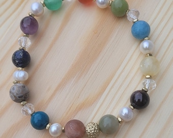 Colors of Heaven Bracelet Revelation 21 Bible Scripture Religious Christian Stones Pearls Jasper Agate Amethyst Lapis Lazuli Handmade Gift