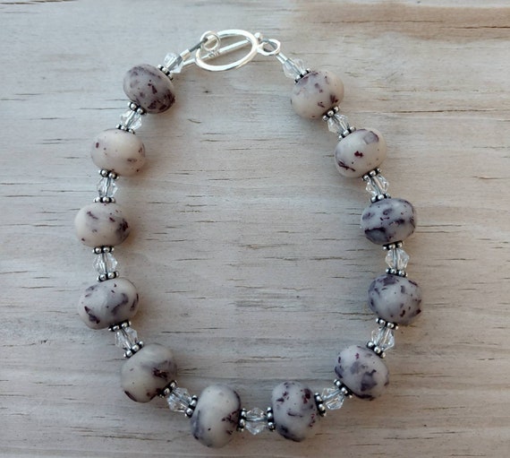Linen Brown and White Clay Bead Bracelet With Golden Beads Coffee Colors  Clay Bead Bracelet 